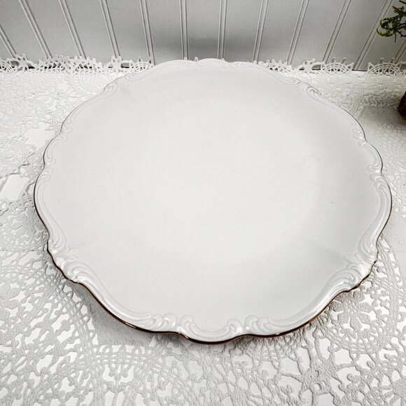 Johann Haviland White Embossed 13" Porcelain Serving Platter Gold Trim Bavaria - Picture 2 of 10